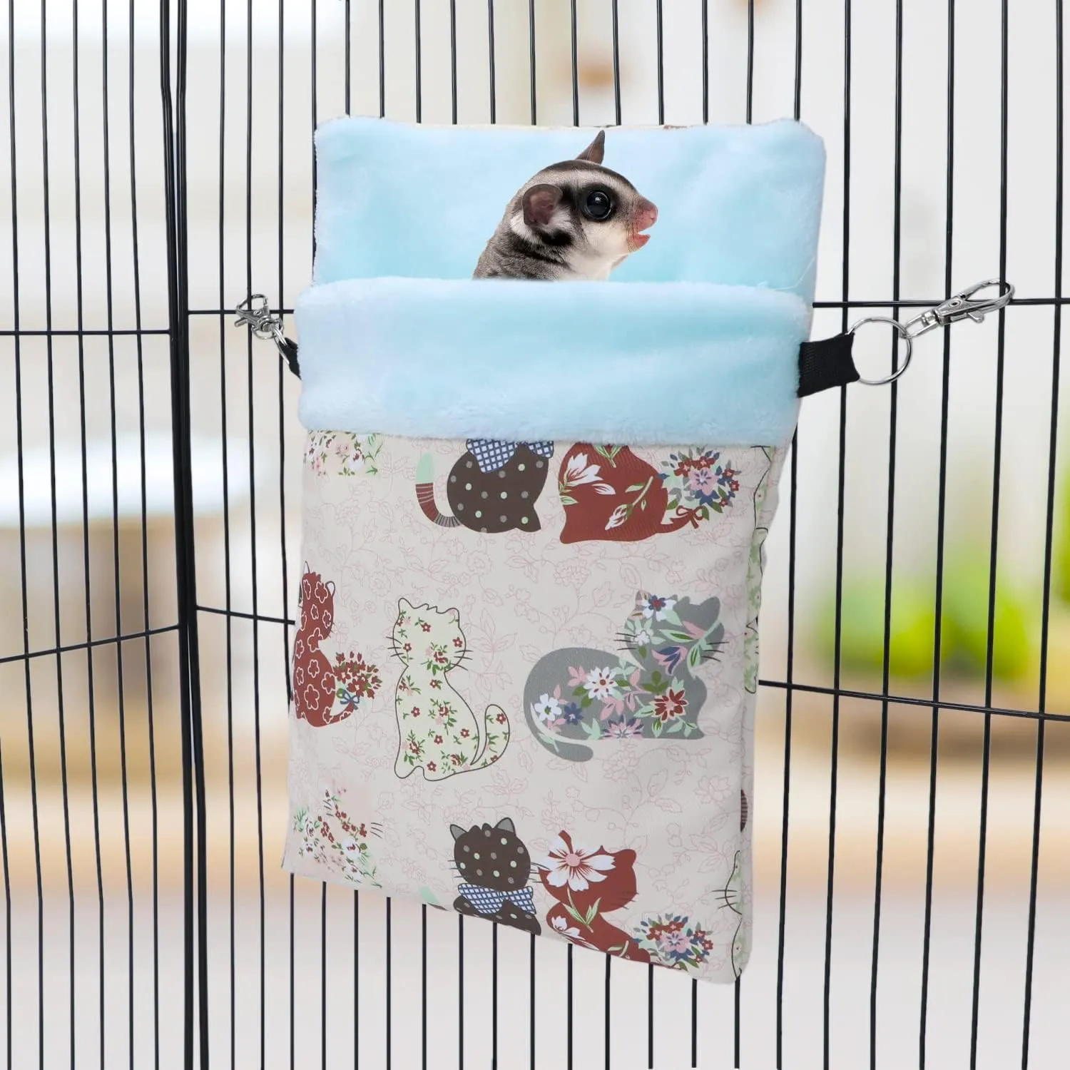 Wontee Small Pet Sleeping Pouch Sleep Bag Warm Bed Hideout for Hamsters Hedgehogs Sugar Gliders Squirrels (L, Pink Cat)