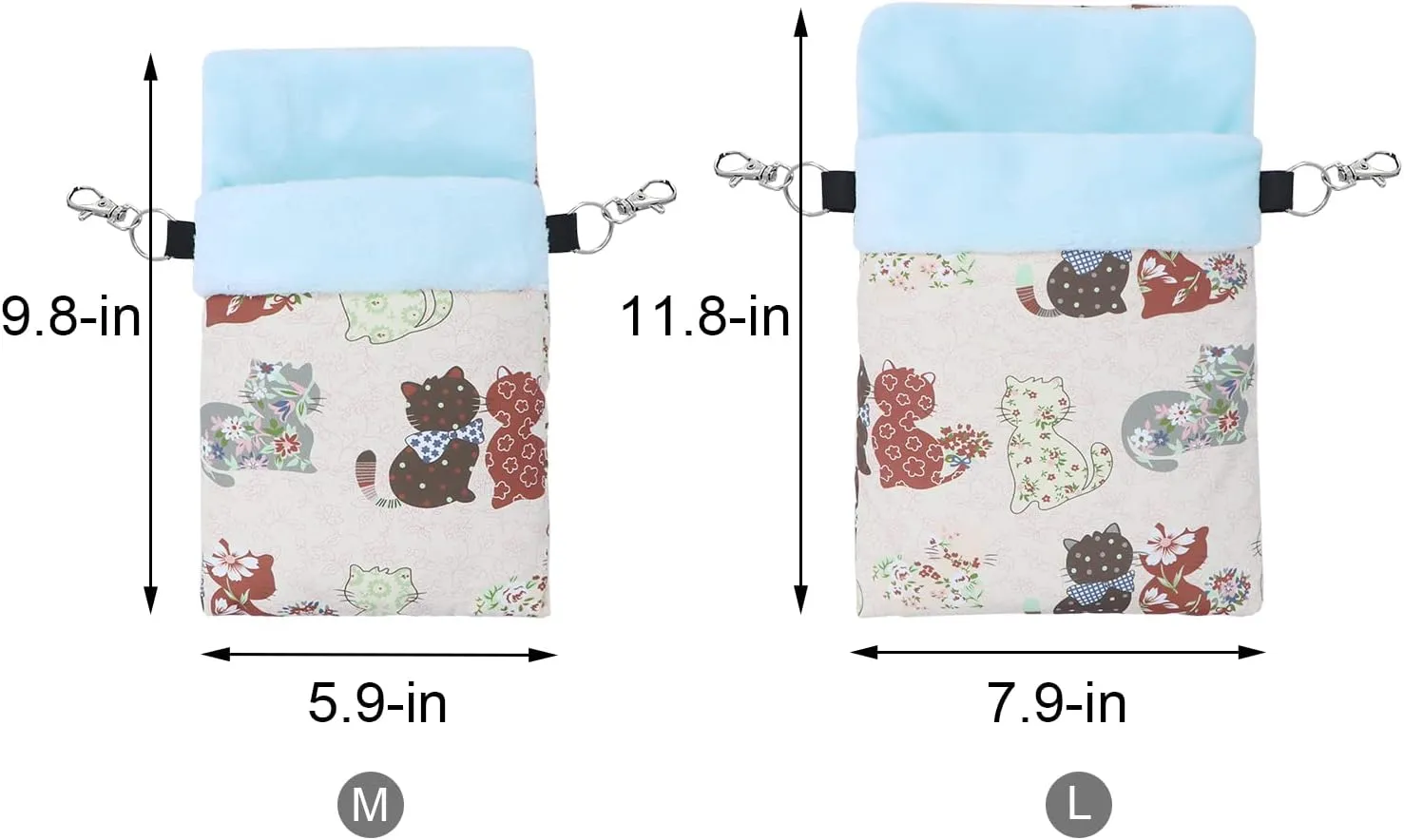 Wontee Small Pet Sleeping Pouch Sleep Bag Warm Bed Hideout for Hamsters Hedgehogs Sugar Gliders Squirrels (L, Pink Cat)