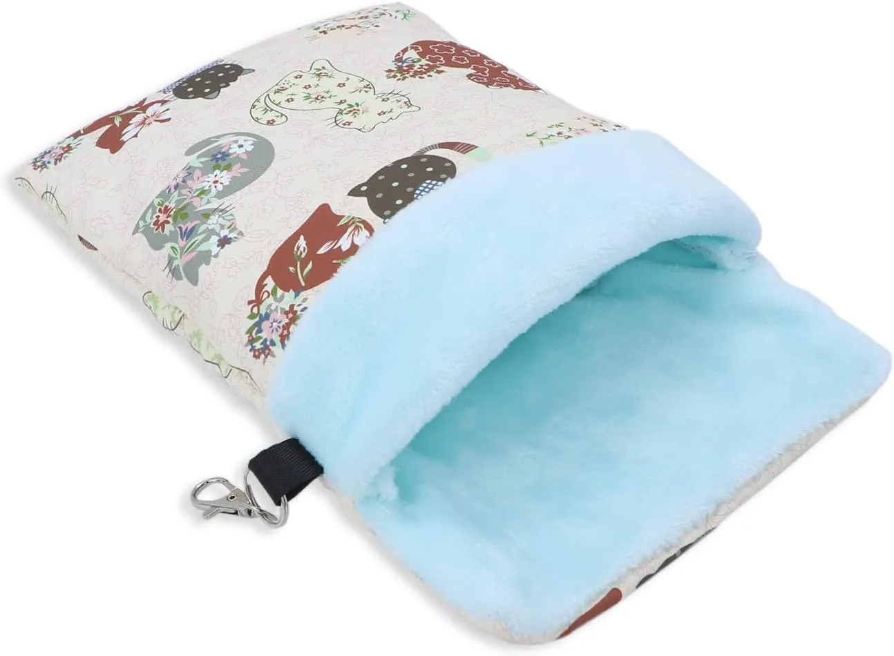 Wontee Small Pet Sleeping Pouch Sleep Bag Warm Bed Hideout for Hamsters Hedgehogs Sugar Gliders Squirrels (L, Pink Cat)
