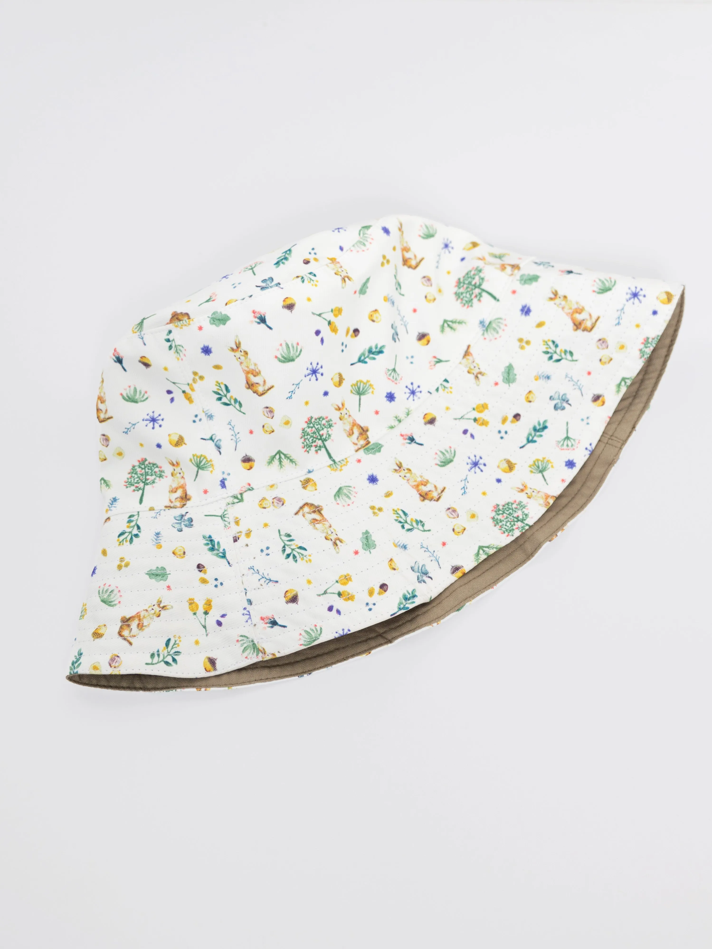 Woodland Rabbit Olive Green - Reversible Bucket Hat (Adult/Older Kid)