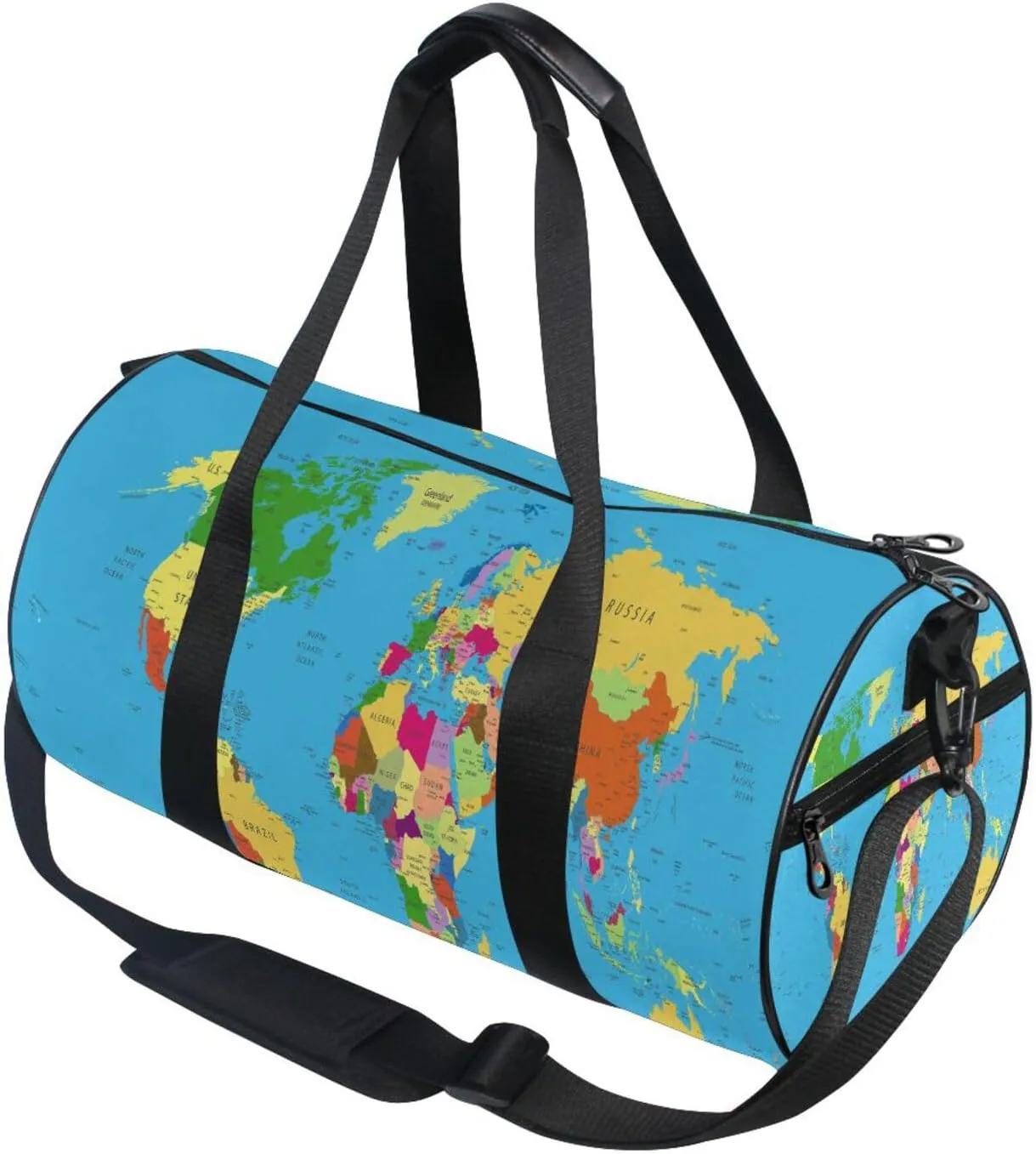 World Map Portable Gym Bag, Travel Bag, Luggage bag, Sports Bag, Toiletry Bag with Handles, Detachable Shoulder Strap 17.6 x 9 x 9 inch
