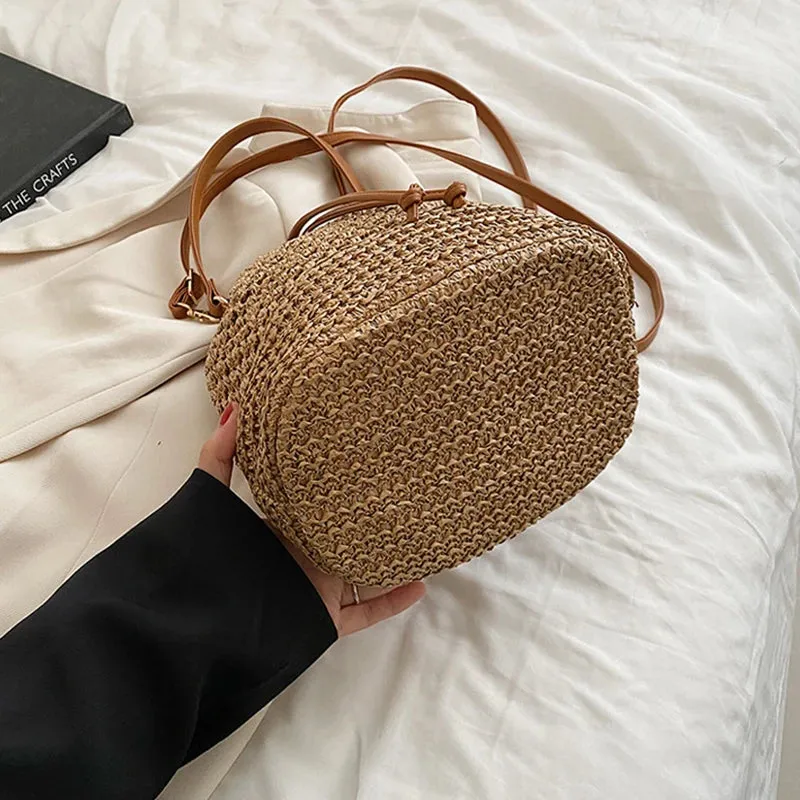 Woven Straw Beach Crossbody Travel Handbag