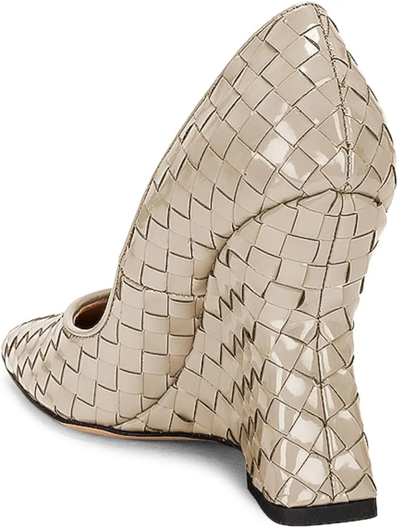 YDN Women Braid Pumps Wedge High Heels Closed Square Toe Slip On Shoes Dressy Business Prom Size 4-16 US