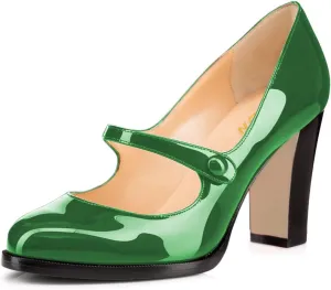 YDN Women's Classic Closed Round Toe Mary Jane Pumps Chunky High Heels Single Strap Cute Daily Shoes for Party Prom Dating Size 4-16 US