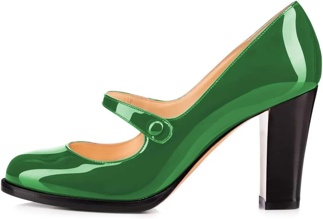 YDN Women's Classic Closed Round Toe Mary Jane Pumps Chunky High Heels Single Strap Cute Daily Shoes for Party Prom Dating Size 4-16 US