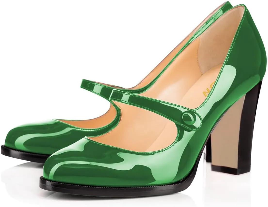 YDN Women's Classic Closed Round Toe Mary Jane Pumps Chunky High Heels Single Strap Cute Daily Shoes for Party Prom Dating Size 4-16 US