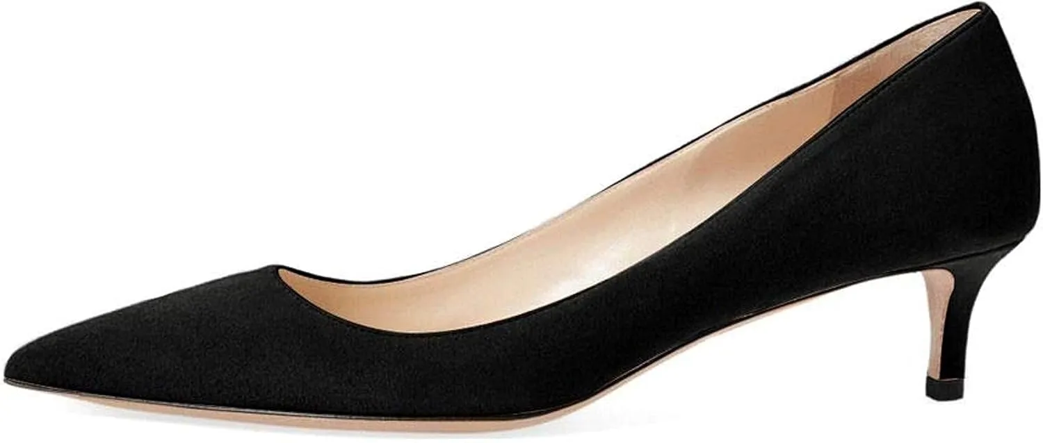 YDN Women's Low Kitten Heeled Pumps Pointed Toe Dress Shoes for Office Lady Soft Suede Size 4-16 US