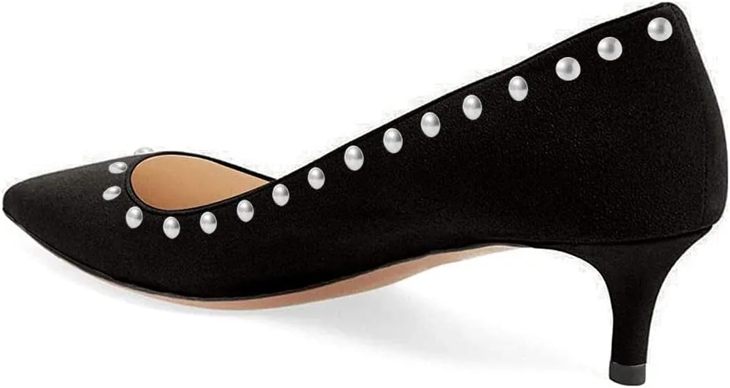 YDN Women's Low Kitten Heeled Pumps Pointed Toe Dress Shoes for Office Lady Soft Suede Size 4-16 US