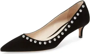 YDN Women's Low Kitten Heeled Pumps Pointed Toe Dress Shoes for Office Lady Soft Suede Size 4-16 US