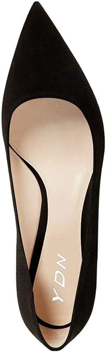 YDN Women's Low Kitten Heeled Pumps Pointed Toe Dress Shoes for Office Lady Soft Suede Size 4-16 US