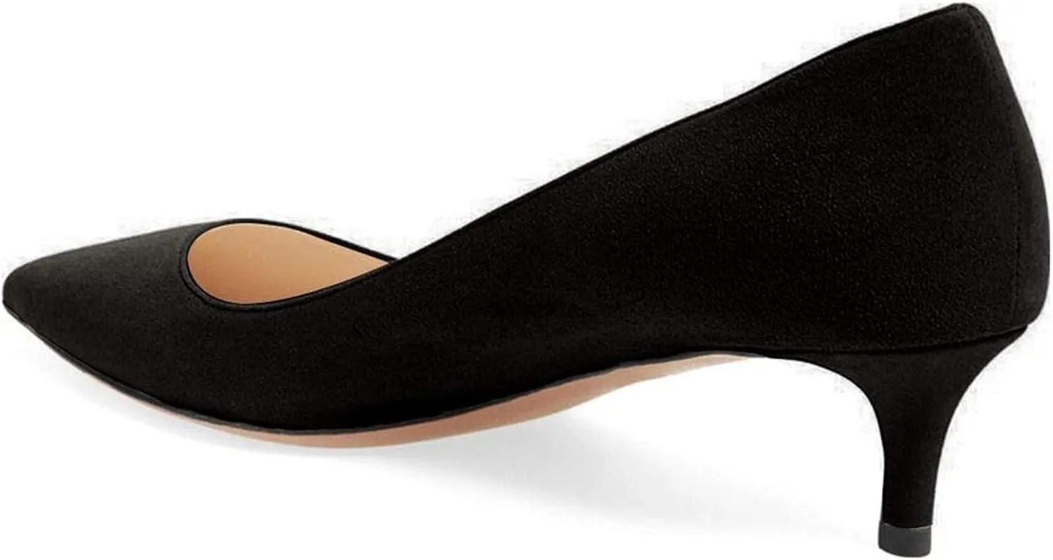 YDN Women's Low Kitten Heeled Pumps Pointed Toe Dress Shoes for Office Lady Soft Suede Size 4-16 US