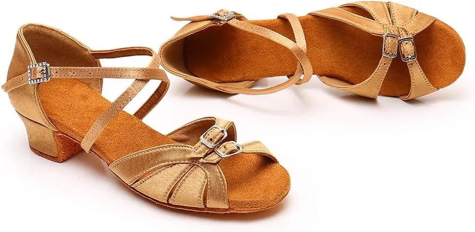 YKXLM Girl's & Women's Latin Dance Shoes Ballroom Adjustable Buckle Dancing Shoes Cross Strap Ballroom Heels,Model WH-D28