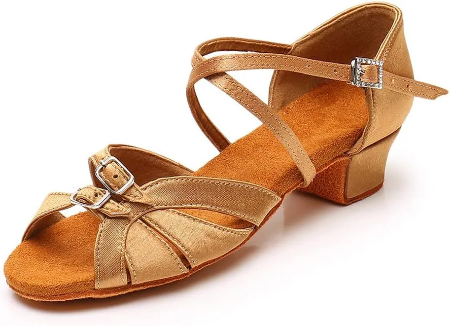 YKXLM Girl's & Women's Latin Dance Shoes Ballroom Adjustable Buckle Dancing Shoes Cross Strap Ballroom Heels,Model WH-D28
