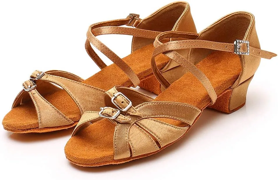 YKXLM Girl's & Women's Latin Dance Shoes Ballroom Adjustable Buckle Dancing Shoes Cross Strap Ballroom Heels,Model WH-D28