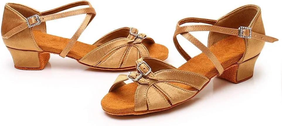 YKXLM Girl's & Women's Latin Dance Shoes Ballroom Adjustable Buckle Dancing Shoes Cross Strap Ballroom Heels,Model WH-D28
