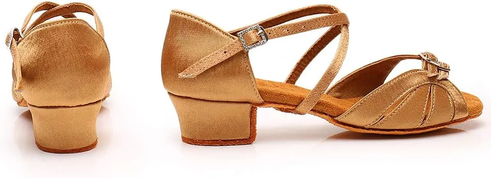 YKXLM Girl's & Women's Latin Dance Shoes Ballroom Adjustable Buckle Dancing Shoes Cross Strap Ballroom Heels,Model WH-D28