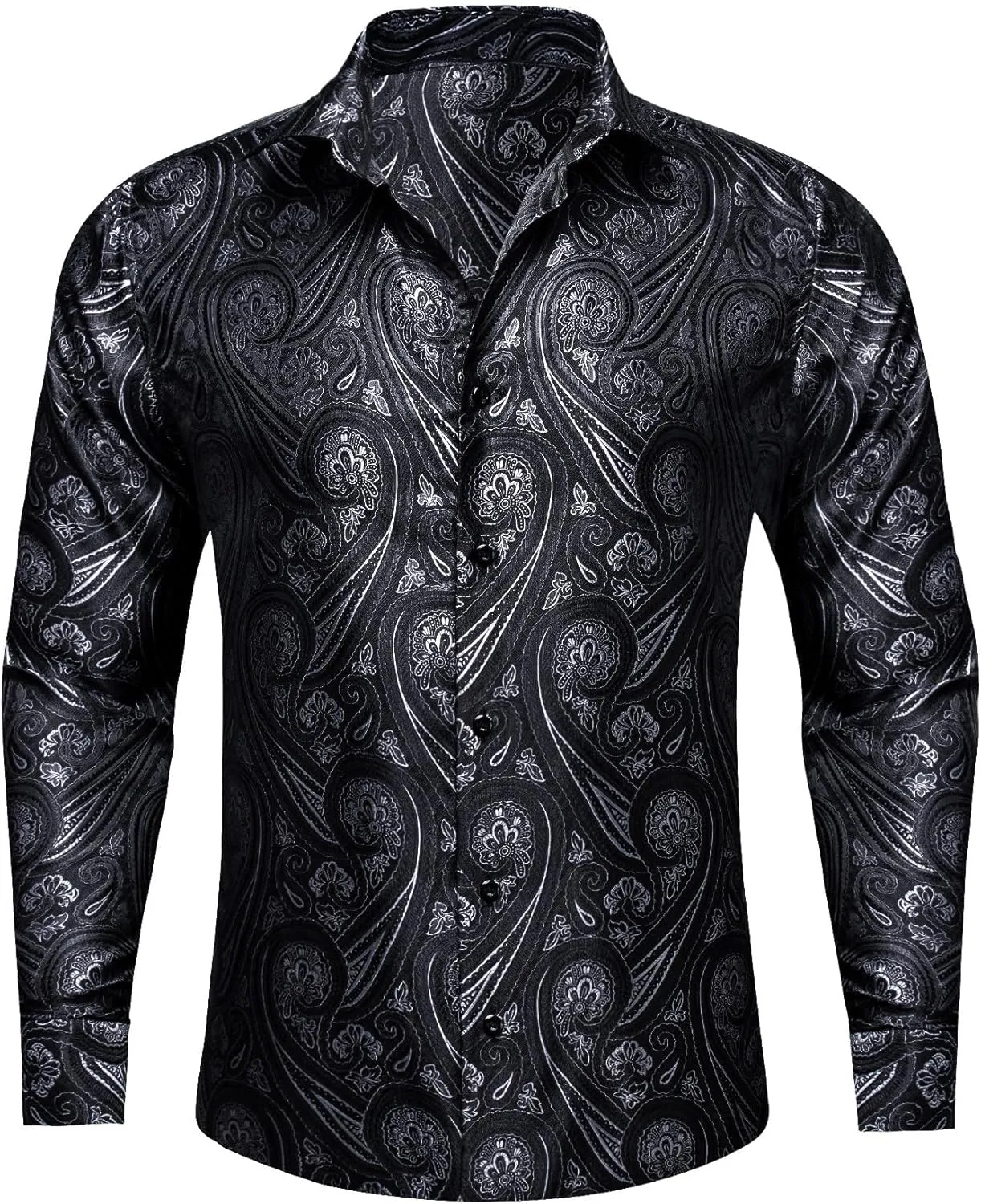 YOHOWA Men's Paisley Shirt Silk Jacquard Dress Long Sleeve Button Down Shirts Casual Mexico Western Disco Party Wedding Prom
