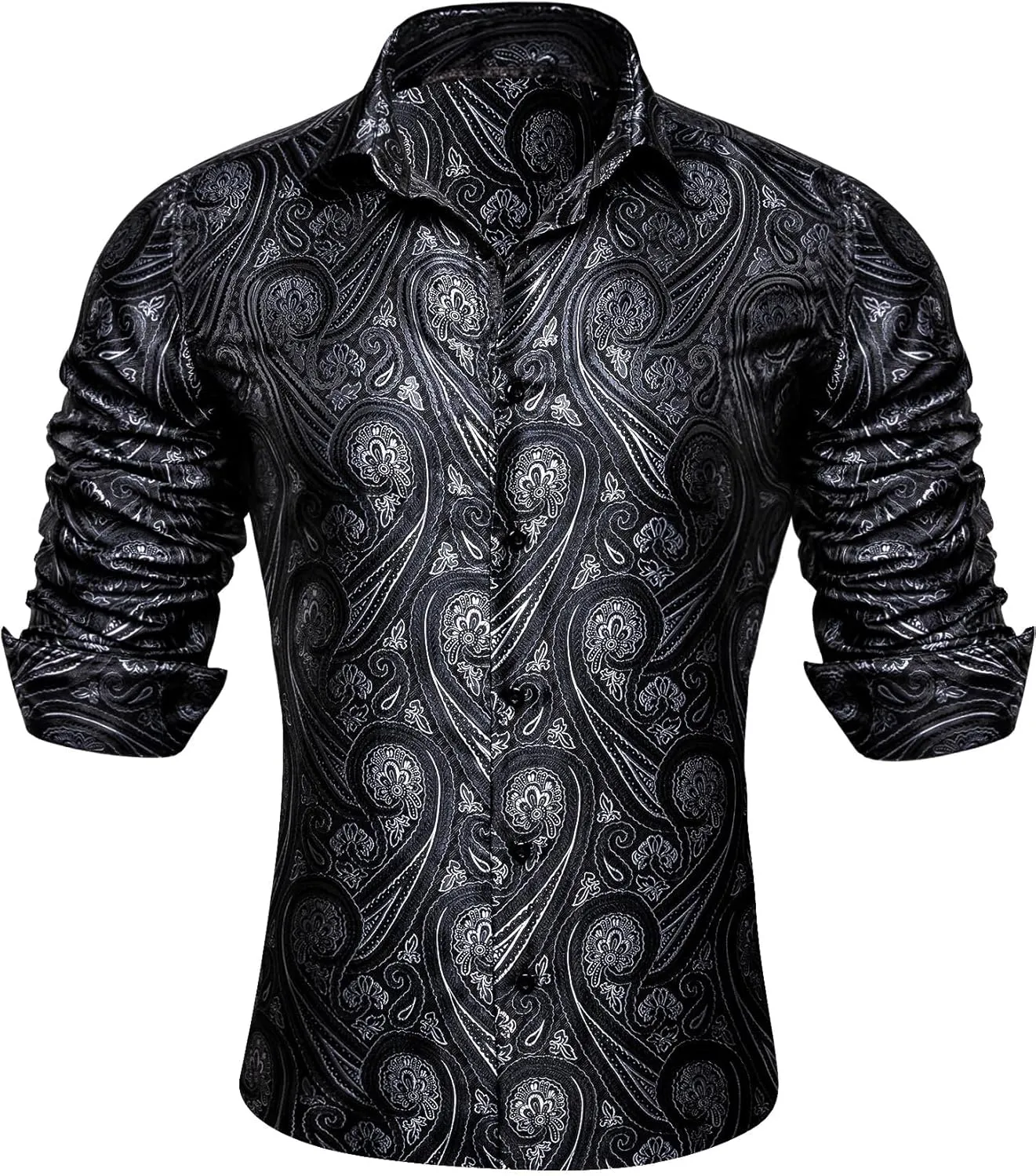 YOHOWA Men's Paisley Shirt Silk Jacquard Dress Long Sleeve Button Down Shirts Casual Mexico Western Disco Party Wedding Prom