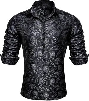 YOHOWA Men's Paisley Shirt Silk Jacquard Dress Long Sleeve Button Down Shirts Casual Mexico Western Disco Party Wedding Prom