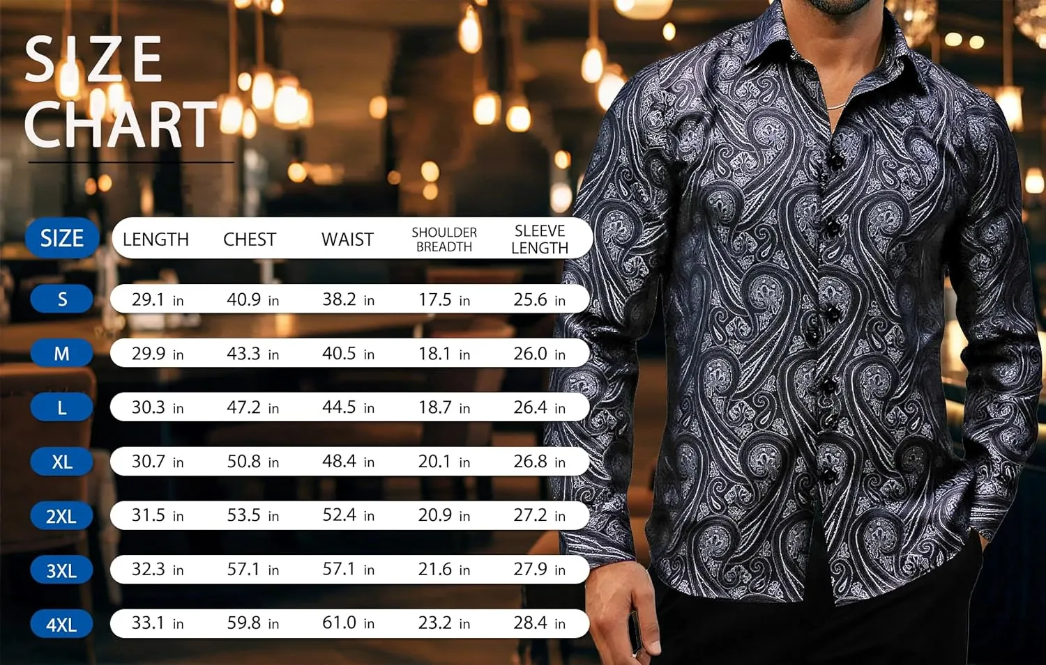 YOHOWA Men's Paisley Shirt Silk Jacquard Dress Long Sleeve Button Down Shirts Casual Mexico Western Disco Party Wedding Prom
