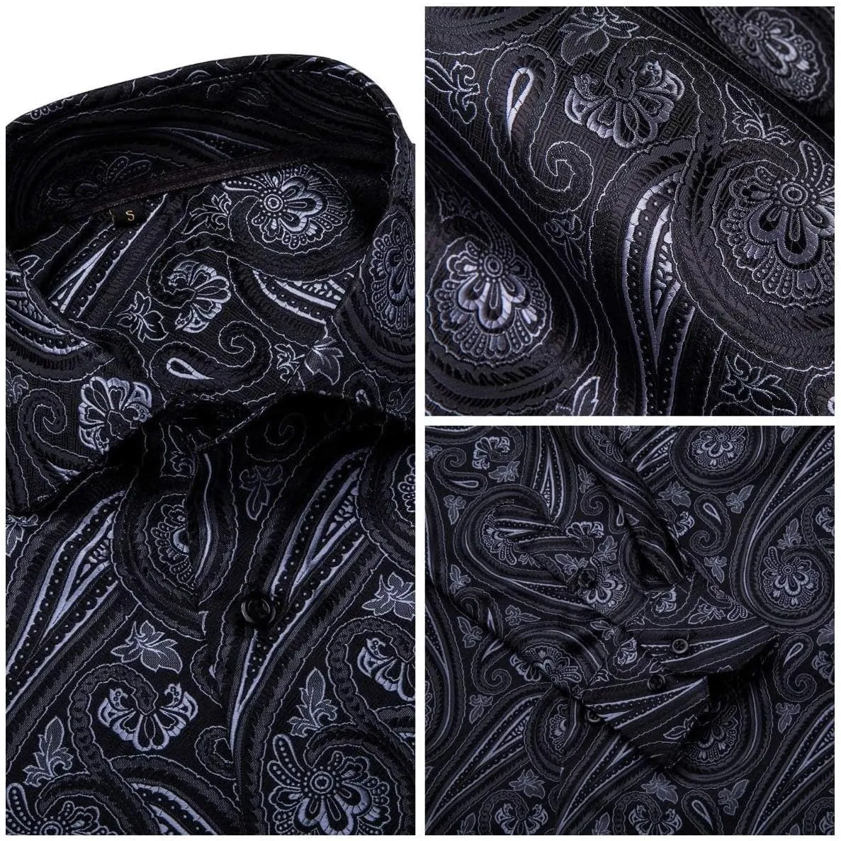 YOHOWA Men's Paisley Shirt Silk Jacquard Dress Long Sleeve Button Down Shirts Casual Mexico Western Disco Party Wedding Prom