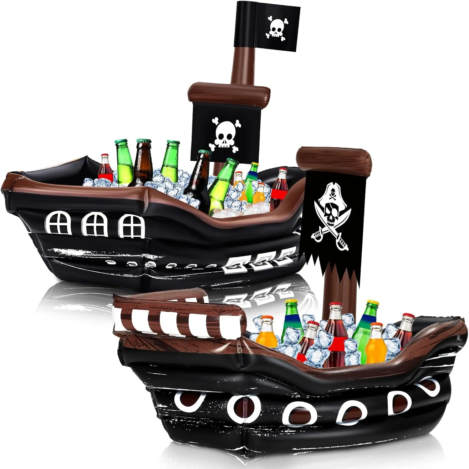 Zhanmai 2 Pcs Inflatable Pirate Ship Drink Cooler Bucket Inflatable Serving Bar Food Container for Halloween Pirate Birthday Party Favors Decorations Supplies(Classic Style)