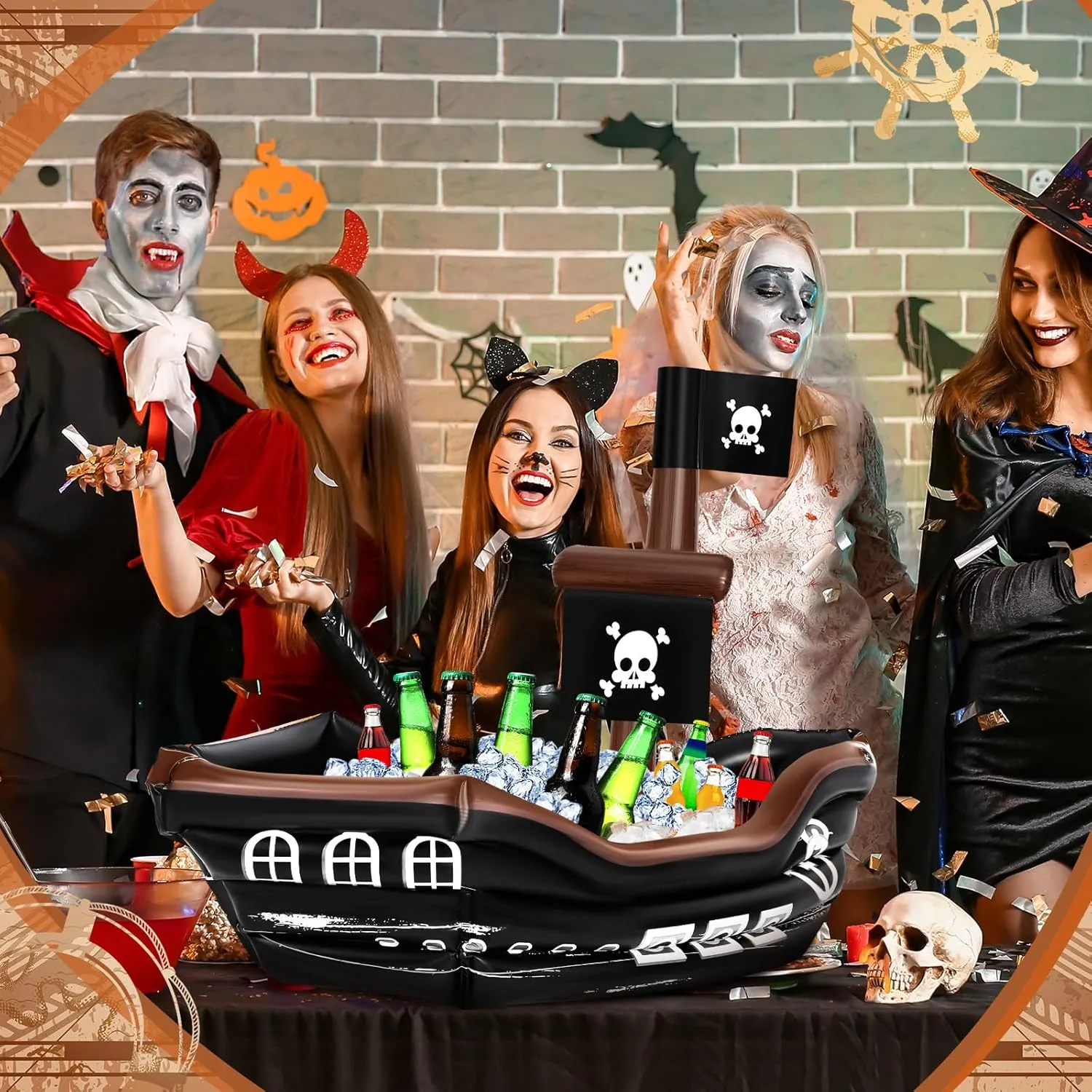Zhanmai 2 Pcs Inflatable Pirate Ship Drink Cooler Bucket Inflatable Serving Bar Food Container for Halloween Pirate Birthday Party Favors Decorations Supplies(Classic Style)