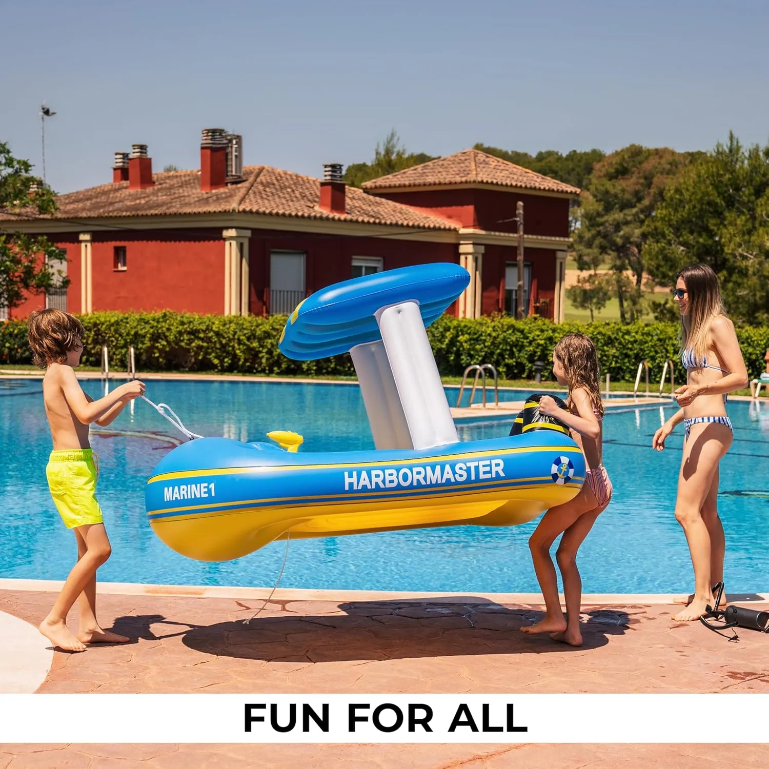 Zone Tech Boat Inflatable Pool Floats Kids, Toddler Harbor Master Patrol Inflatable Boat Pool Float Ride On, Fun Water Toy Squirter Pool Toy, Rescue Theme Pool Raft for Boys, Girl