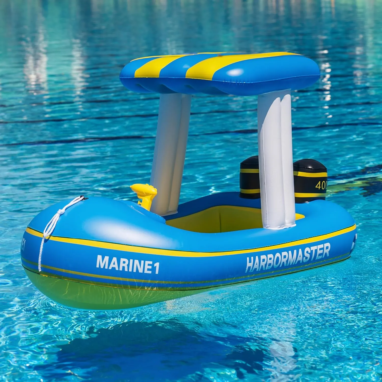 Zone Tech Boat Inflatable Pool Floats Kids, Toddler Harbor Master Patrol Inflatable Boat Pool Float Ride On, Fun Water Toy Squirter Pool Toy, Rescue Theme Pool Raft for Boys, Girl