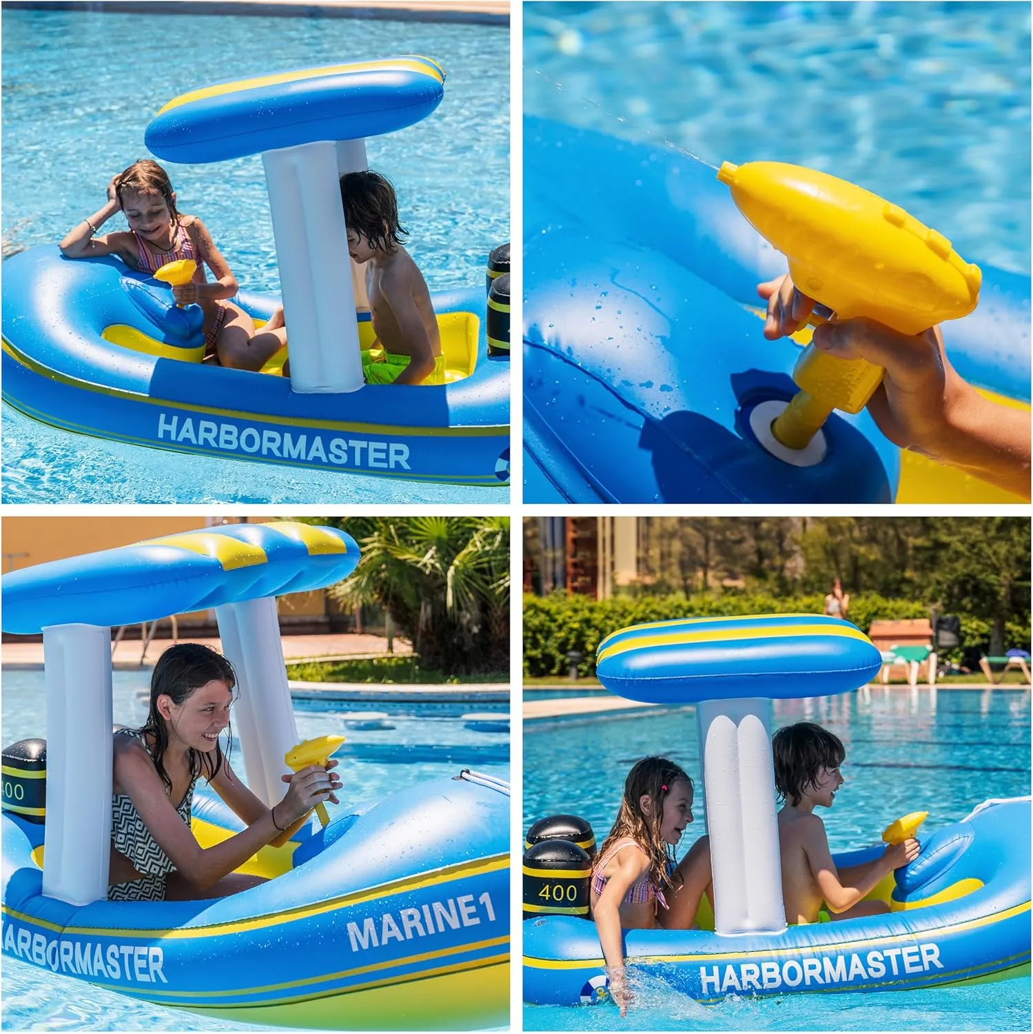 Zone Tech Boat Inflatable Pool Floats Kids, Toddler Harbor Master Patrol Inflatable Boat Pool Float Ride On, Fun Water Toy Squirter Pool Toy, Rescue Theme Pool Raft for Boys, Girl