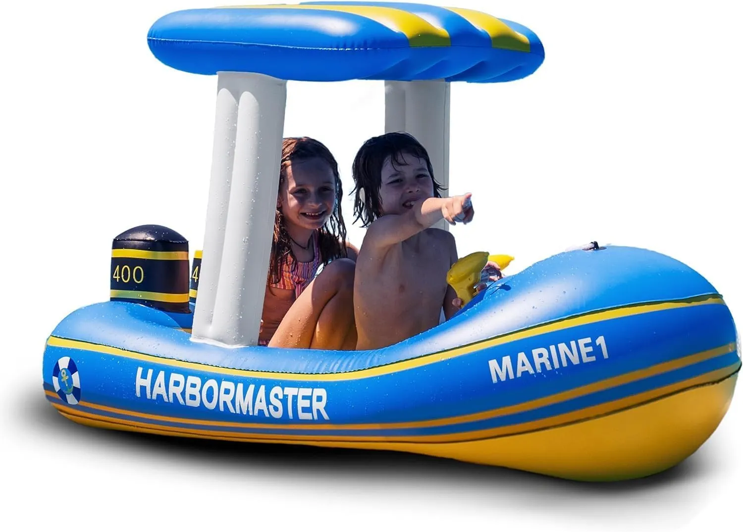 Zone Tech Boat Inflatable Pool Floats Kids, Toddler Harbor Master Patrol Inflatable Boat Pool Float Ride On, Fun Water Toy Squirter Pool Toy, Rescue Theme Pool Raft for Boys, Girl